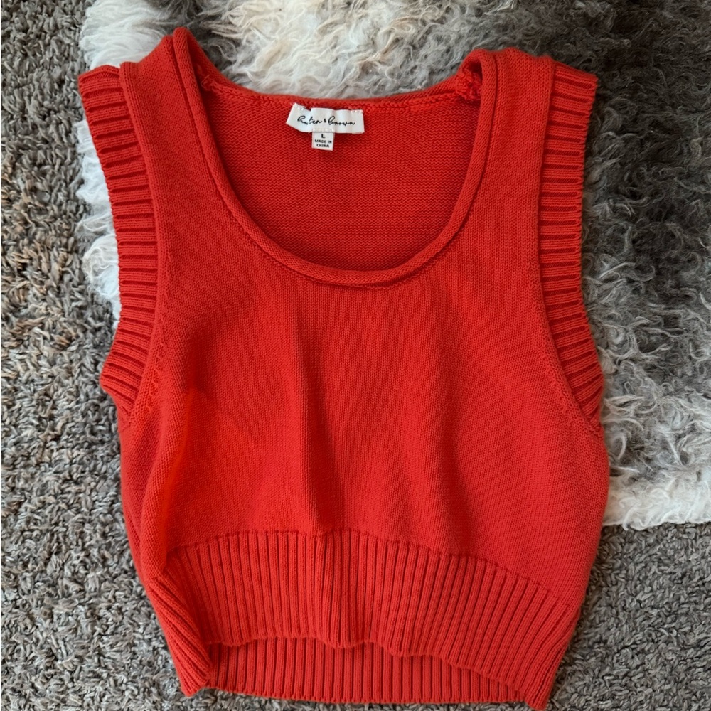 Robert Rodriguez Red Crop Ribbed Tank Top